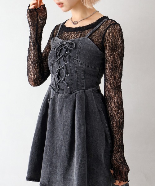 SpRay（スプレイ）の「デニムレースアップフレアキャミワンピース（ワンピース・レディース・ブラック/ブルー系その他2/ブルー・MEDIUM）」の8枚目の写真