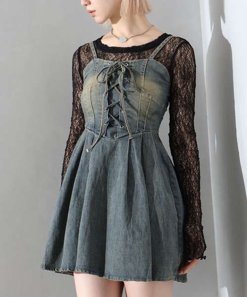 SpRay（スプレイ）の「デニムレースアップフレアキャミワンピース（ワンピース・レディース・ブラック/ブルー系その他2/ブルー・MEDIUM）」の14枚目の写真