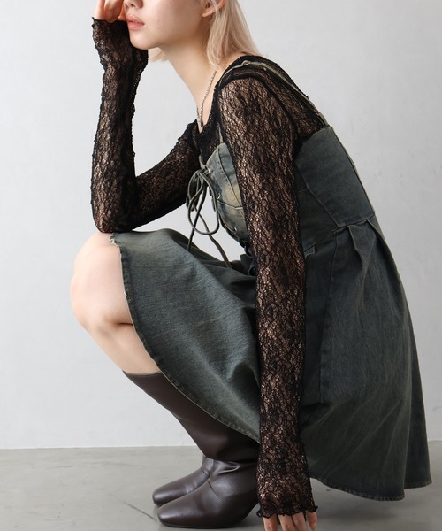 SpRay（スプレイ）の「デニムレースアップフレアキャミワンピース（ワンピース・レディース・ブラック/ブルー系その他2/ブルー・MEDIUM）」の15枚目の写真