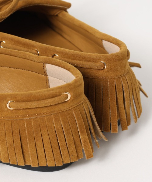 Oimocandyフリンジ付きスエードモカシン パープル オリジナルフリンジモカシンシューズ（モカシン/デッキシューズ