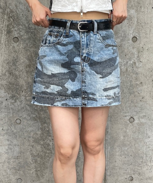 セール】ベルト付きデニム迷彩柄ミニスカート（スカート）｜ROGER AND