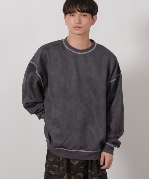 LAKOLE（ラコレ）の「※ステッチスエードプルオーバー / 587074（スウェット・メンズ・ライトグレー/チャコール/ブルー・MEDIUM/LARGE/X-LARGE）」の3枚目の写真