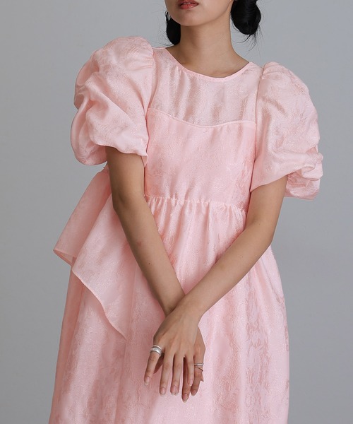 atlo(アトロ)の「ロング&袖あり フォーマル バブルスリーブジャガードドレス お呼ばれ 結婚式 二次会 パーティー ドレス オケージョンドレス 同窓会 成人式 謝恩会 20代 30代(ドレス・レディース・ブラック/グレー/ピンク/ライトグレー/ベージュ/ミント/アイボリー/ブラック×ホワイト/ブラウン・M/S/MT/L/LT)」の9枚目の写真