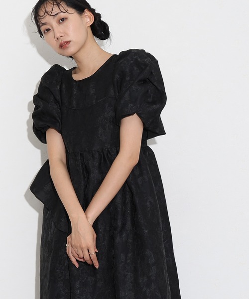 atlo(アトロ)の「ロング&袖あり フォーマル バブルスリーブジャガードドレス お呼ばれ 結婚式 二次会 パーティー ドレス オケージョンドレス 同窓会 成人式 謝恩会 20代 30代(ドレス・レディース・ブラック/グレー/ピンク/ライトグレー/ベージュ/ミント/アイボリー/ブラック×ホワイト/ブラウン・M/S/MT/L/LT)」の2枚目の写真