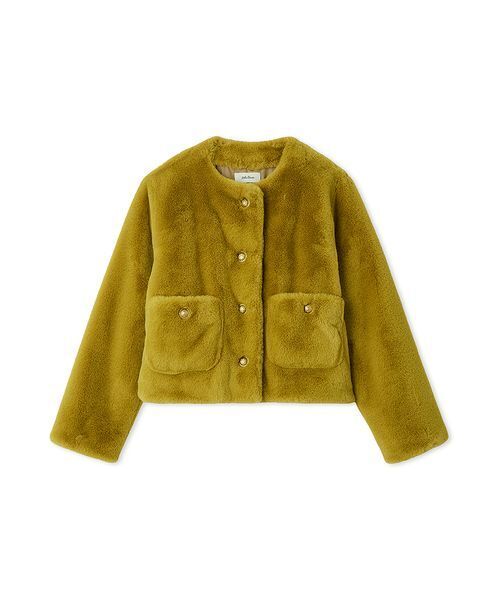 金釦クロップドファージャケット（ノーカラージャケット）｜Mila Owen