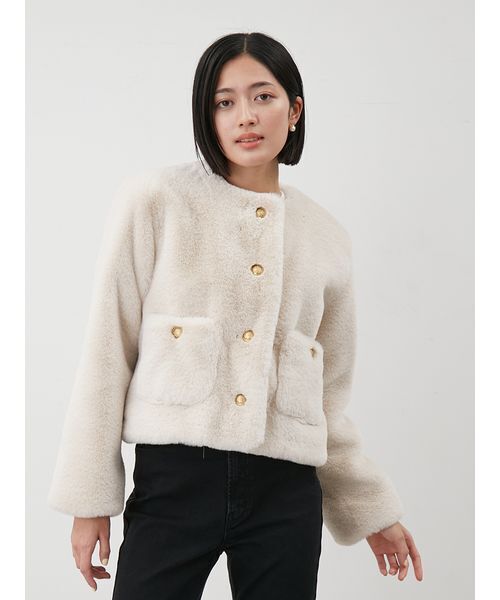 美品 Mila Owen 金釦クロップドファージャケット ホワイト サイズ1 金釦クロップドファージャケット(ジャケット)｜アウター｜Mila Owen