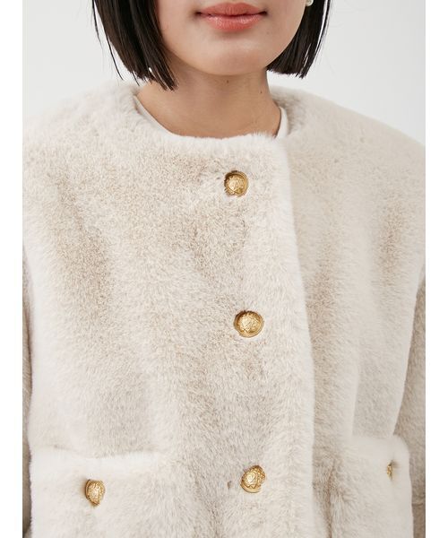 Mila Owen（ミラオーウェン）の「金釦クロップドファージャケット（ノーカラージャケット・レディース・アイボリー/イエロー/ブラウン・0/1）」の10枚目の写真