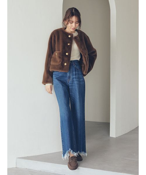 MillaOwen 金釦クロップドファージャケット ブラウン サイズ1 Owen