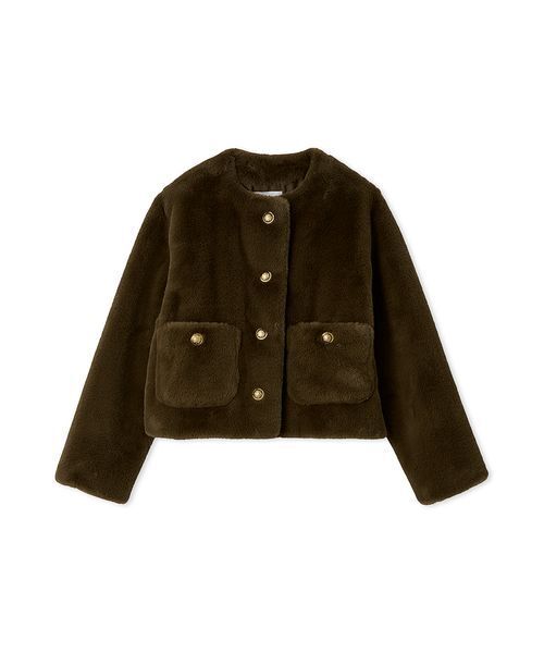 金釦クロップドファージャケット（ノーカラージャケット）｜Mila Owen