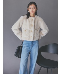 Mila Owen(ミラオーウェン)の金釦クロップドファージャケット(ノーカラージャケット)