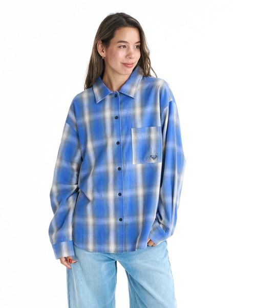 ROXY（ロキシー）の「LOOK UP/ロキシー長袖ドロップショルダーチェックシャツ（シャツ/ブラウス・レディース・ブルー/ブラック・MEDIUM/LARGE）」の7枚目の写真