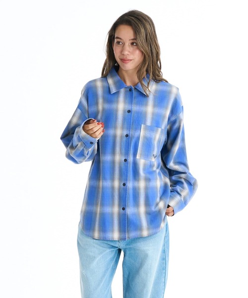 ROXY（ロキシー）の「LOOK UP/ロキシー長袖ドロップショルダーチェックシャツ（シャツ/ブラウス・レディース・ブルー/ブラック・MEDIUM/LARGE）」の8枚目の写真