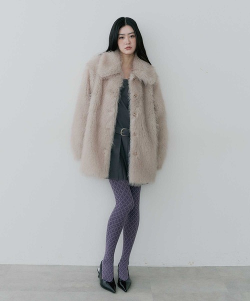 ジャケット・アウター thinkto big collar fur middle coat beige thinkto】ビッグカラーファーミドルコート（その他アウター）｜thinkto