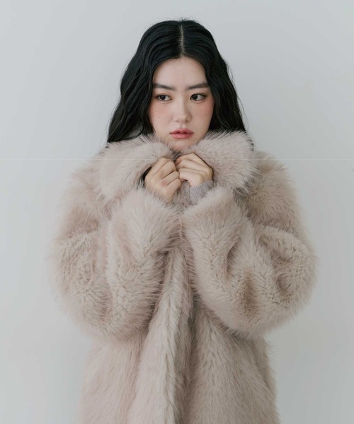 ジャケット・アウター thinkto big collar fur middle coat beige thinkto】ビッグカラーファーミドルコート（その他アウター）｜thinkto