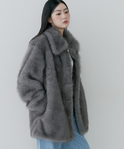 ジャケット・アウター thinkto big collar fur middle coat beige thinkto】ビッグカラーファーミドルコート（その他アウター）｜thinkto