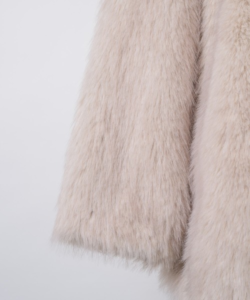 ジャケット・アウター thinkto big collar fur middle coat beige