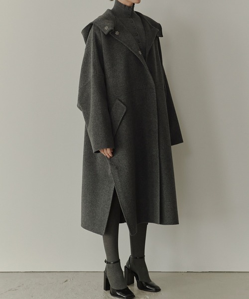 今期新作　LE CIEL BLEU ダブルフェイス ウールロングコート LE CIEL BLEU コート アウター ダブルフェイススカーフウール