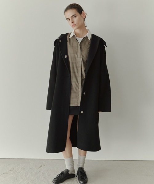 ルシェルブルー　ウール100%フードコート フードダブルフェイスコート / Hooded Double-Face Coat（その他