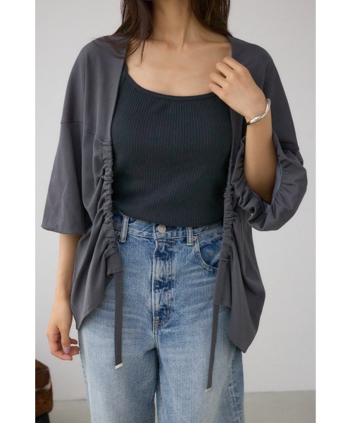AZUL by moussy(アズールバイマウジー)の「ドロストトッパーカーディガン(カーディガン/ボレロ・レディース・ブラック/ダークグリーン/チャコールグレー・FREE)」の19枚目の写真