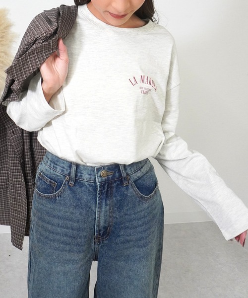 gossara(ゴサラ)の「【ロングシーズン使える】ロゴラウンドネックプルオーバー(Tシャツ/カットソー・レディース・チャコール/ホワイト/オートミール・FREE)」の14枚目の写真