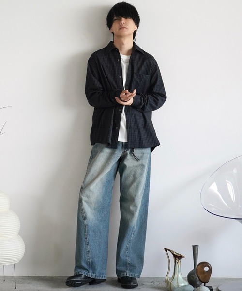 WYM LIDNM（ウィム バイ リドム）の「CLASSIC PLAID FLANNEL SHIRT（シャツ/ブラウス・メンズ・ネイビー系/アッシュブラウン/グレイッシュベージュ・S/M/L）」の8枚目の写真
