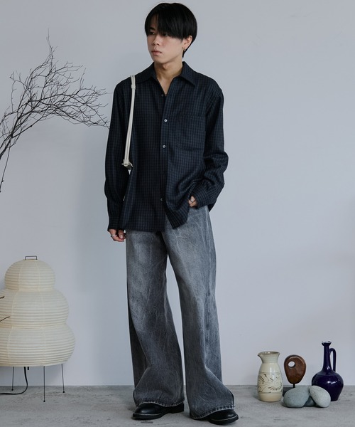 WYM LIDNM（ウィム バイ リドム）の「CLASSIC PLAID FLANNEL SHIRT（シャツ/ブラウス・メンズ・ネイビー系/アッシュブラウン/グレイッシュベージュ・S/M/L）」の12枚目の写真