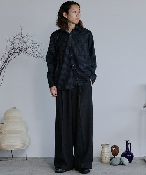 WYM LIDNM（ウィム バイ リドム）の「CLASSIC PLAID FLANNEL SHIRT（シャツ/ブラウス・メンズ・ネイビー系/アッシュブラウン/グレイッシュベージュ・S/M/L）」の9枚目の写真