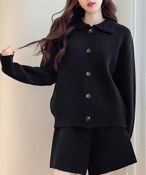 セール】WEGO/ハイゲージニットポロカーディガン＆ショートパンツ2点