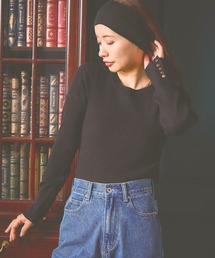mysty woman | 【WEB限定】袖ボタンクルーネックニット　602805(ニット/セーター)