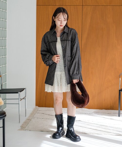 Kastane（カスタネ）の「【WEB・一部店舗限定/前後2WAY】格子フェザーチュニック（チュニック・レディース・ブラック/アイボリー・FREE）」の16枚目の写真