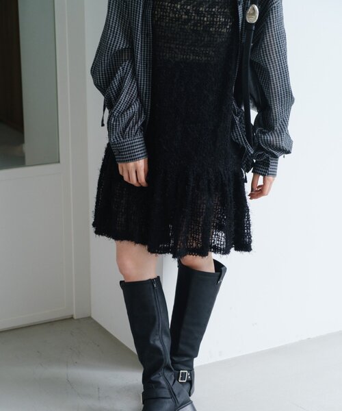 Kastane（カスタネ）の「【WEB・一部店舗限定/前後2WAY】格子フェザーチュニック（チュニック・レディース・ブラック/アイボリー・FREE）」の3枚目の写真