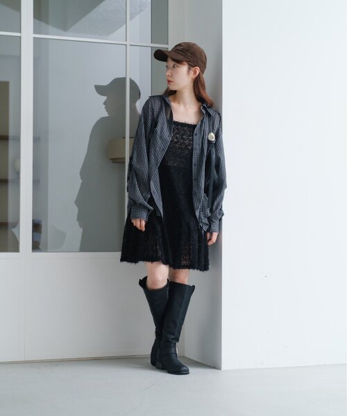 Kastane（カスタネ）の「【WEB・一部店舗限定/前後2WAY】格子フェザーチュニック（チュニック・レディース・ブラック/アイボリー・FREE）」の10枚目の写真