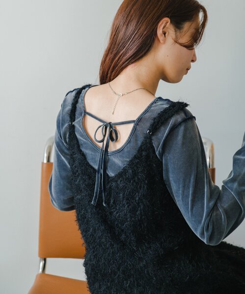 Kastane（カスタネ）の「【WEB・一部店舗限定/前後2WAY】格子フェザーチュニック（チュニック・レディース・ブラック/アイボリー・FREE）」の9枚目の写真