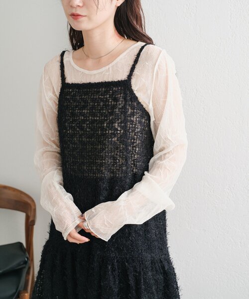 Kastane（カスタネ）の「【WEB・一部店舗限定/前後2WAY】格子フェザーチュニック（チュニック・レディース・ブラック/アイボリー・FREE）」の12枚目の写真