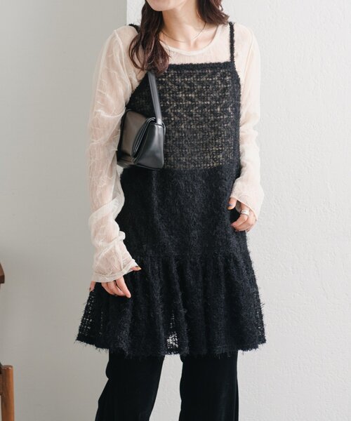 Kastane（カスタネ）の「【WEB・一部店舗限定/前後2WAY】格子フェザーチュニック（チュニック・レディース・ブラック/アイボリー・FREE）」の18枚目の写真