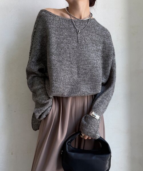 DouDou（ドゥドゥ）の「ウールメランジ鹿の子プルオーバー（ニット/セーター・レディース・ブラウン/チャコールグレー/ベージュ・FREE）」の2枚目の写真