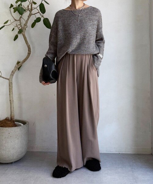 DouDou（ドゥドゥ）の「ウールメランジ鹿の子プルオーバー（ニット/セーター・レディース・ブラウン/チャコールグレー/ベージュ・FREE）」の4枚目の写真