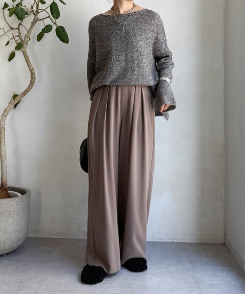 DouDou（ドゥドゥ）の「ウールメランジ鹿の子プルオーバー（ニット/セーター・レディース・ブラウン/チャコールグレー/ベージュ・FREE）」の7枚目の写真