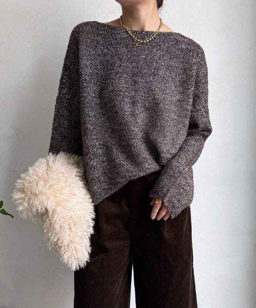 DouDou（ドゥドゥ）の「ウールメランジ鹿の子プルオーバー（ニット/セーター・レディース・ブラウン/チャコールグレー/ベージュ・FREE）」の18枚目の写真