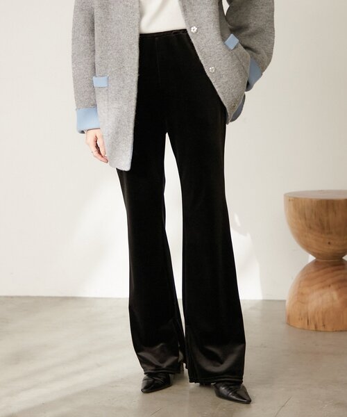 セール】【nane】【-3kg見え！】裾スリットフレアベロアパンツ（その他
