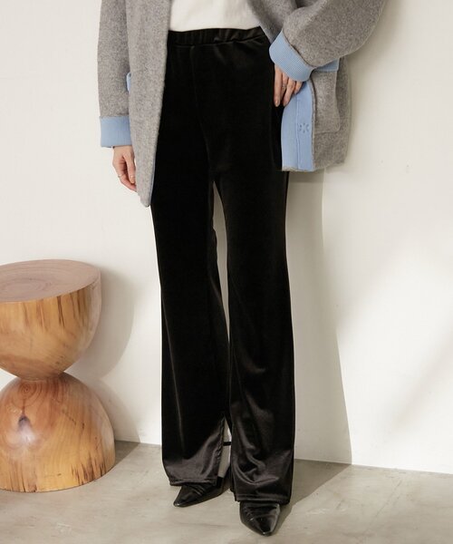 セール】【nane】【-3kg見え！】裾スリットフレアベロアパンツ（その他