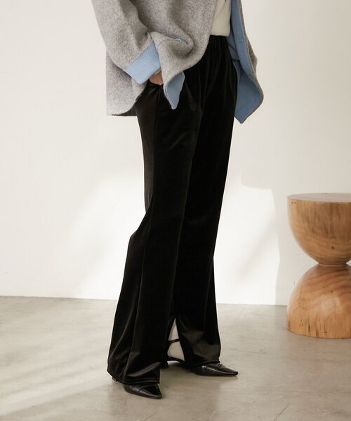 美品♡Rene ベロアテーパードパンツ(38 L・黒・ウエストゴム) 美品