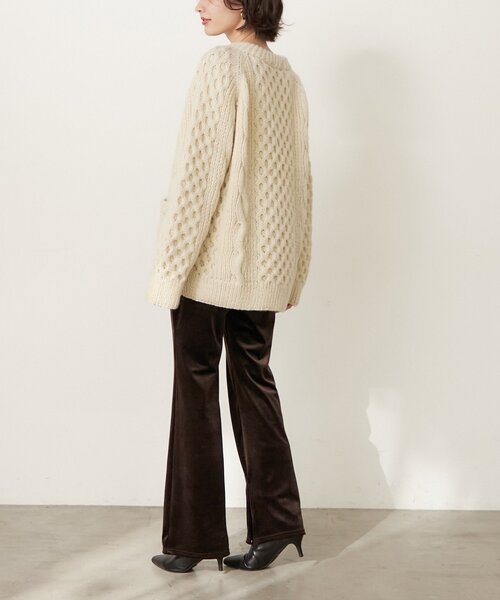 セール】【nane】【-3kg見え！】裾スリットフレアベロアパンツ（その他