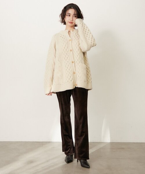 nane】【-3kg見え！】裾スリットフレアベロアパンツ（その他パンツ