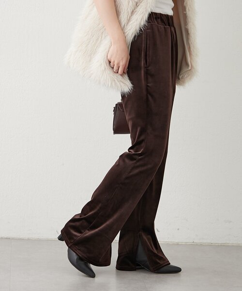 ♡umiumi♡FOXEY ベロア パンツ♡ セール】【nane】【-3kg見え！】裾スリットフレアベロアパンツ（その他