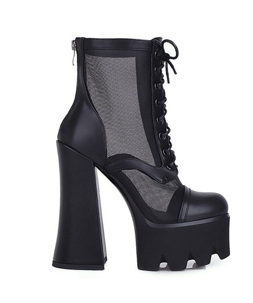 DURAS（デュラス）の「シアー切替ショートブーツ/レースアップブーツ（ブーツ・レディース・ブラック・LARGE/MEDIUM）」の2枚目の写真