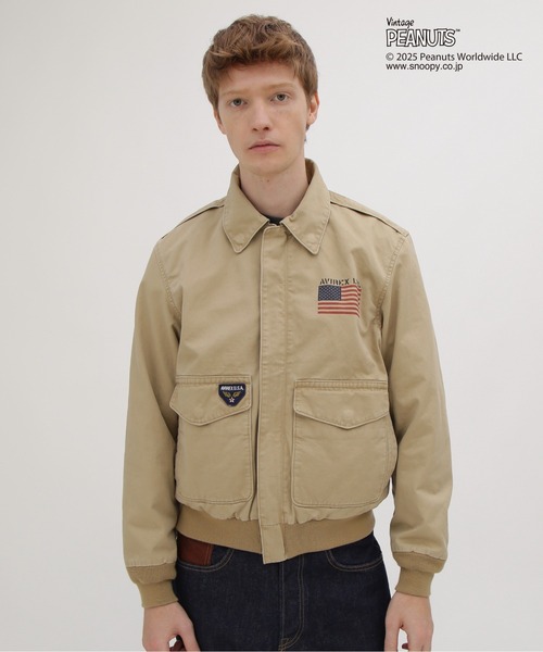 アビレックスAVIREX 多機能ポケットジャケット　ベージュ AVIREX × PEANUTS》COTTON A-2 'FLYING ACE' / A-2 'フライングエース