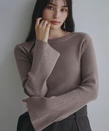 【品よく魅せる】フレアスリーブ リブニット/毛玉になりにくい/静電気防止/洗濯機OK