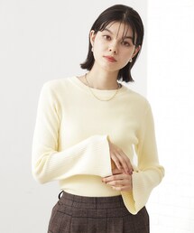 【品よく魅せる】フレアスリーブ リブニット/毛玉になりにくい/静電気防止/洗濯機OK