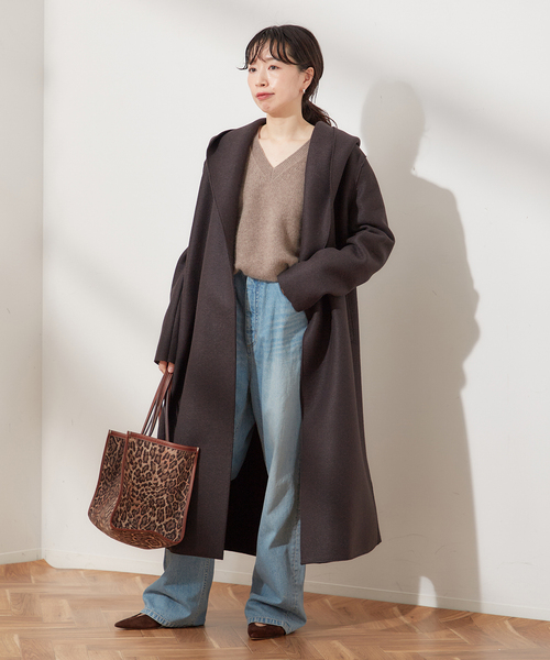 別注【HARRIS WHARF LONDON】Women hooded coat pressed woo：コート